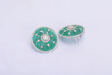 Load image into Gallery viewer, 14K GOLD EARRINGS STUDDED WITH DIAMOND &amp; EMERALD BEADS
