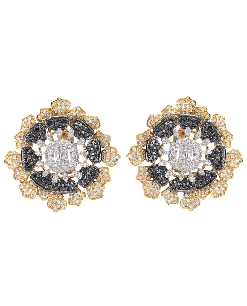 18K GOLD EARRINGS STUDDED BLACK, YELLOW AND WHITE NATURAL DIAMONDS