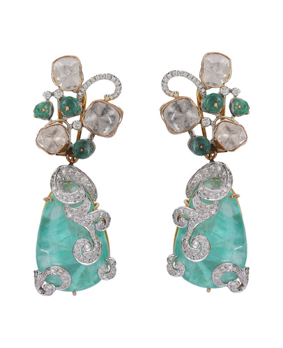 14K GOLD DIAMOND FUSION EARRINGS WITH FLUORITE AND DIAMONDS