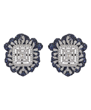 Load image into Gallery viewer, 14K GOLD EARRINGS STUDDED WITH DIAMOND &amp; BLUE SAPPHIRES