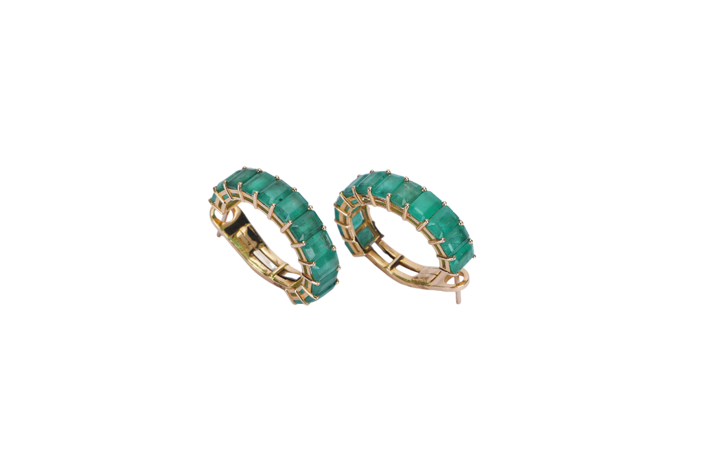 14K GOLD HOOPS STUDDED WITH EMERALDS
