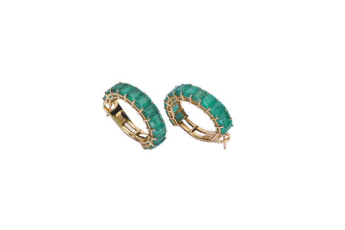14K GOLD HOOPS STUDDED WITH EMERALDS
