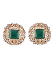 Load image into Gallery viewer, 18K GOLD POLKI FUSION EARRINGS STUDDED WITH EMERALD AND DIAMONDS