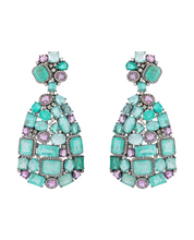 Load image into Gallery viewer, SILVER EARRINGS STUDDED WITH DIAMOND &amp; EMERALDS