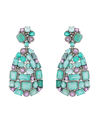 SILVER EARRINGS STUDDED WITH DIAMOND & EMERALDS