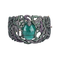 Load image into Gallery viewer, SILVER  BRACELET WITH DIAMOND AND EMERALD