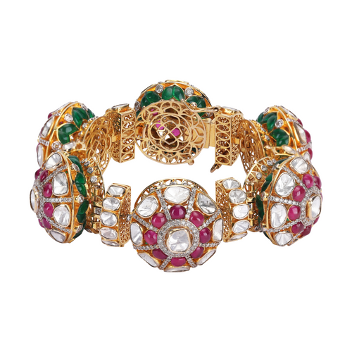 18K GOLD POLKI FUSION  BRACELET STUDDED WITH NATURAL GEMSTONES