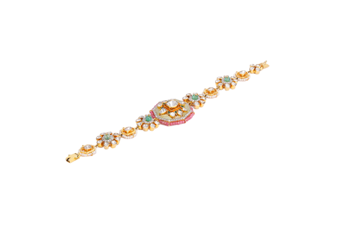 18K GOLD POLKI FUSION  BRACELET STUDDED WITH NATURAL GEMSTONES