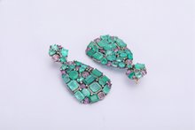 Load image into Gallery viewer, SILVER EARRINGS STUDDED WITH DIAMOND &amp; EMERALDS