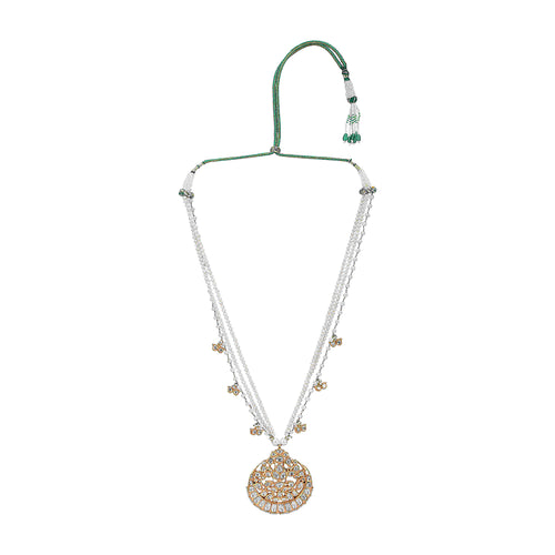 22K GOLD KUNDAN POLKI NECKLACE WITH PEARL STRINGS