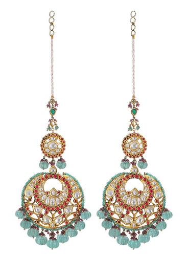 18K GOLD EARRINGS STUDDED WITH TOURMALINE AND UNCUT DIAMONDS