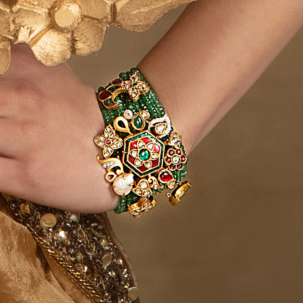 Tasveer Emerald Bracelet Studded with Uncut and Ruby