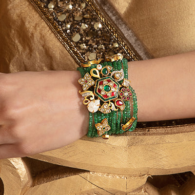 Tasveer Emerald Bracelet Studded with Uncut and Ruby