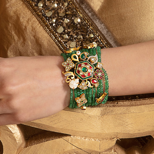 Tasveer Emerald Bracelet Studded with Uncut and Ruby