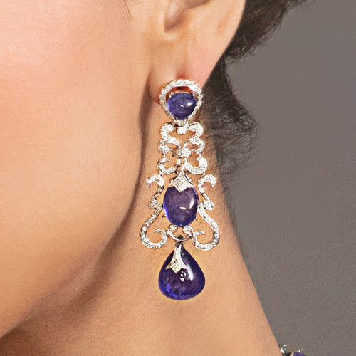 Tasveer Long Earrings With Diamonds And Tanzanite