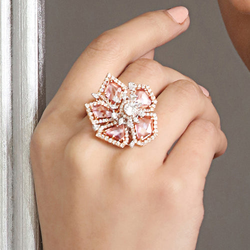 Tasveer Ring with Diamonds and Pink Stone