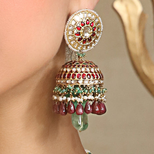Tasveer Red Green Kundan Jumki