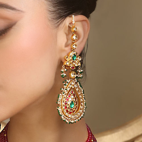 Tasveer Red Green Long Earrings
