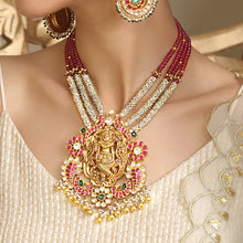 Load image into Gallery viewer, Tasveer Temple Necklace With Ruby And Pearl Strings