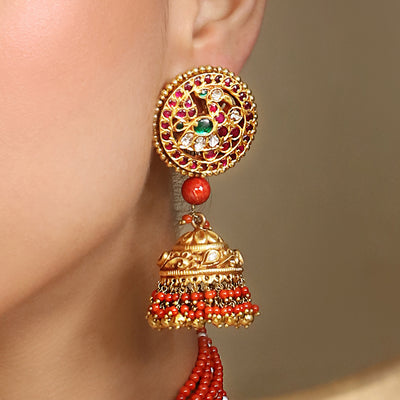 Tasveer Gold Jhumkies with Coral