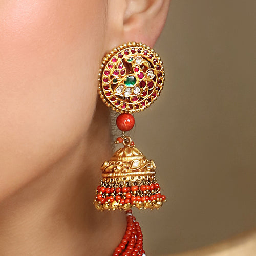 Tasveer Gold Jhumkies with Coral