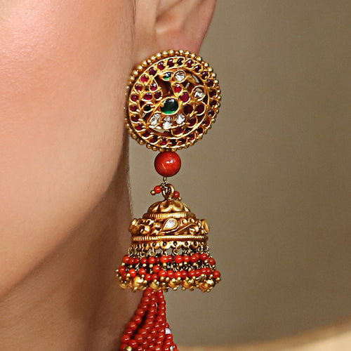 Tasveer Gold Jhumkies with Coral