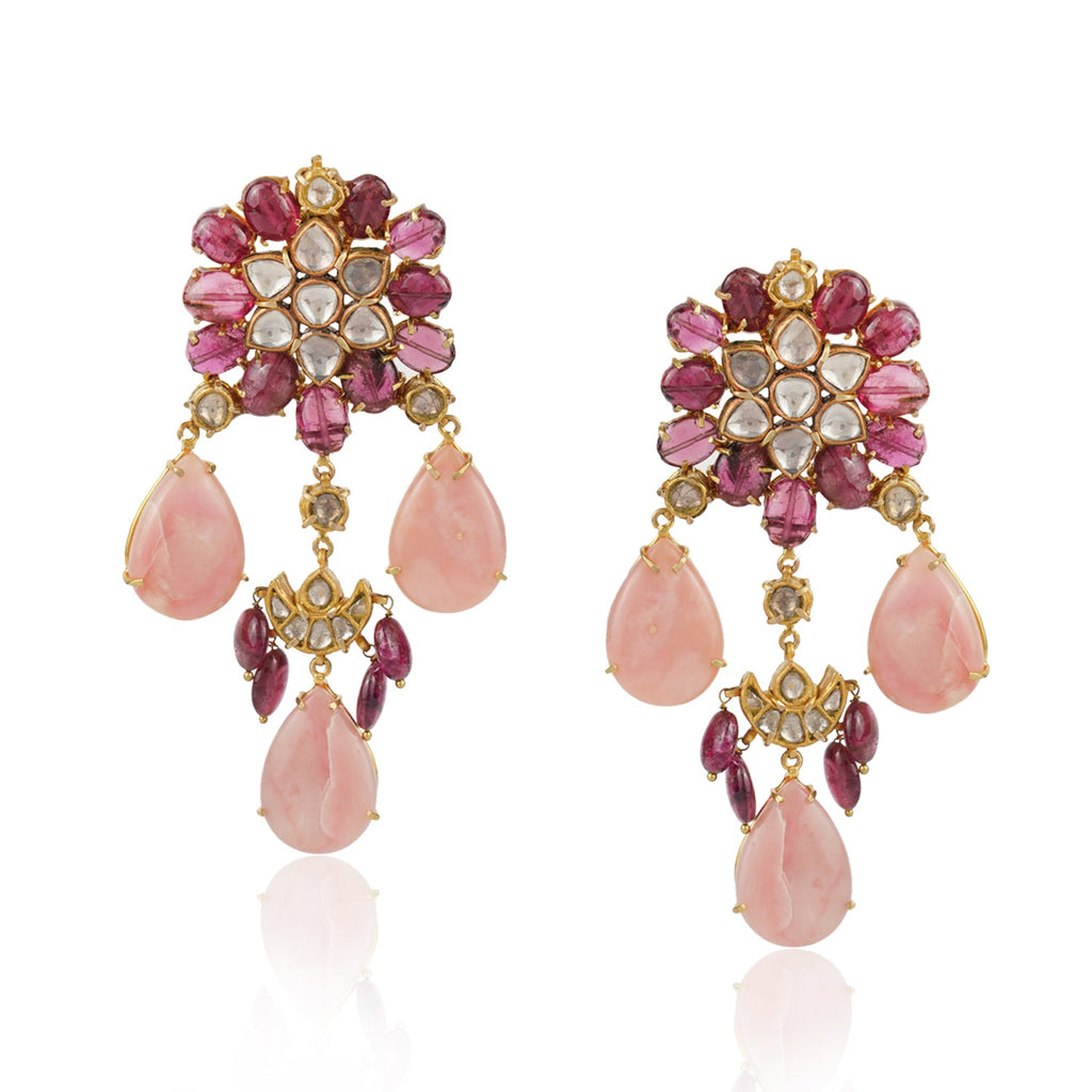 Boutique Kundan Pink Flower Long Earrings