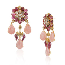 Load image into Gallery viewer, Boutique Kundan Pink Flower Long Earrings