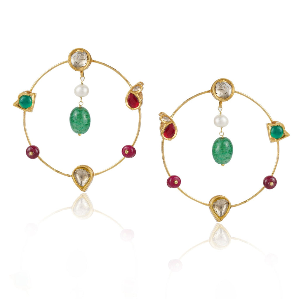 Boutique Kundan Red Green Round Hoops