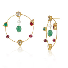 Load image into Gallery viewer, Boutique Kundan Red Green Round Hoops