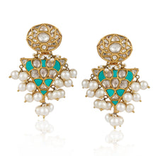 Load image into Gallery viewer, Boutique Kundan Turquoise Geometric Long Earrings
