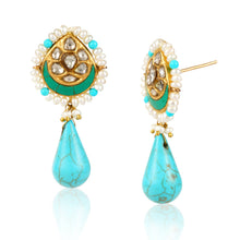 Load image into Gallery viewer, Boutique Kundan Turquoise Drop Studs