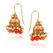 Load image into Gallery viewer, Boutique Kundan Orange Bell Jhumkis