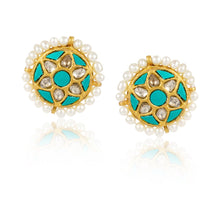 Load image into Gallery viewer, Boutique Kundan Turquoise Round Earrings