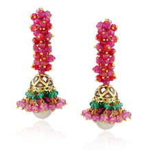 Load image into Gallery viewer, Boutique Kundan Red Green Bell Jhumkis