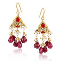 Load image into Gallery viewer, Boutique Kundan Red Leaf Earrings