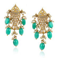 Load image into Gallery viewer, Boutique Kundan Green Fish Long Earrings