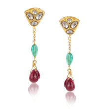Load image into Gallery viewer, Boutique Kundan Red Green Leaf Long Earrings