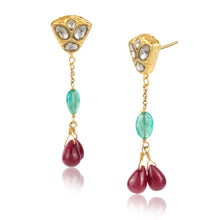 Load image into Gallery viewer, Boutique Kundan Red Green Leaf Long Earrings