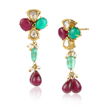Load image into Gallery viewer, Boutique Kundan Red Green Unshape Studs
