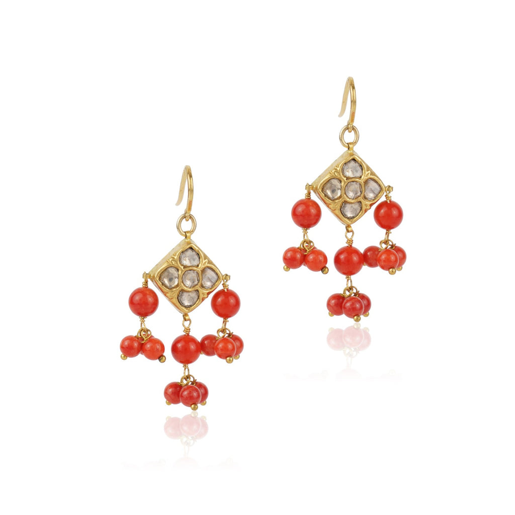 Boutique Kundan Orange Flower Earrings