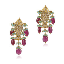 Load image into Gallery viewer, Boutique Kundan Red Green Fish Long Earrings