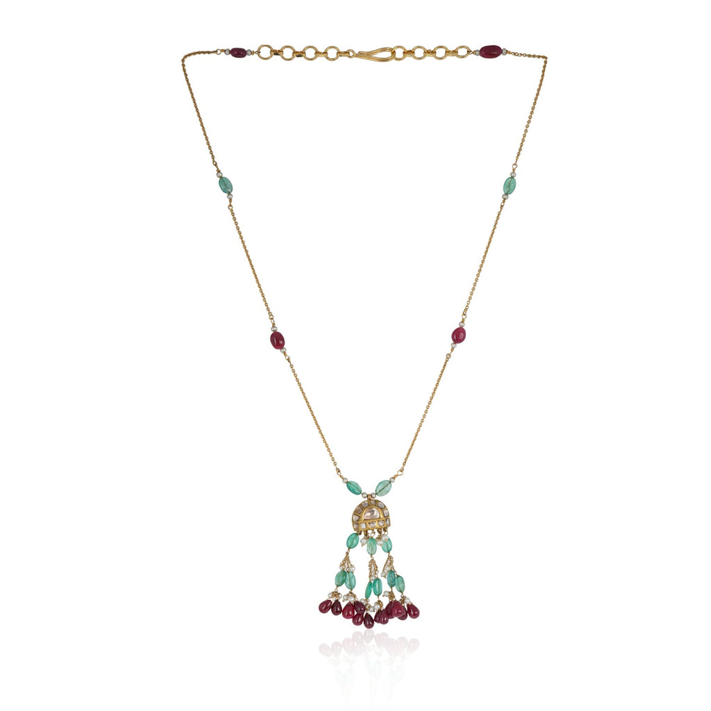 Boutique Kundan Red Green Bell Pendant
