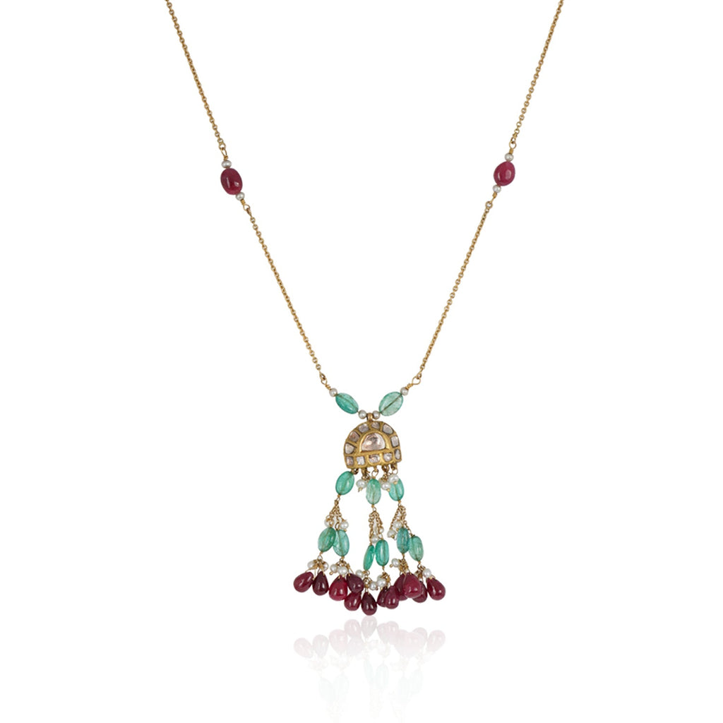 Boutique Kundan Red Green Bell Pendant