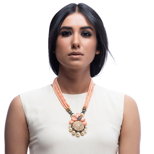 Boutique Kundan Coral Round Pendant