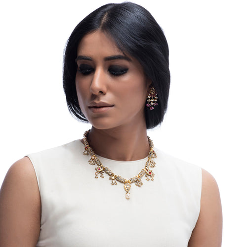 Boutique Kundan Red Leaf Necklace