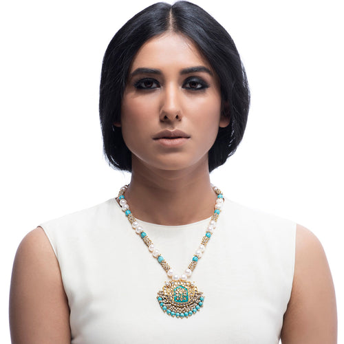 Boutique Kundan Turquoise Chand Pendant