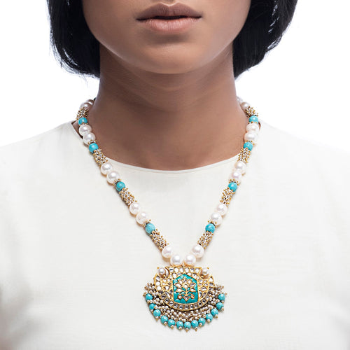 Boutique Kundan Turquoise Chand Pendant