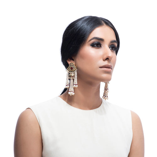 Boutique Kundan Red Tassel Long Earrings