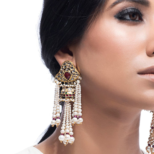 Boutique Kundan Red Tassel Long Earrings